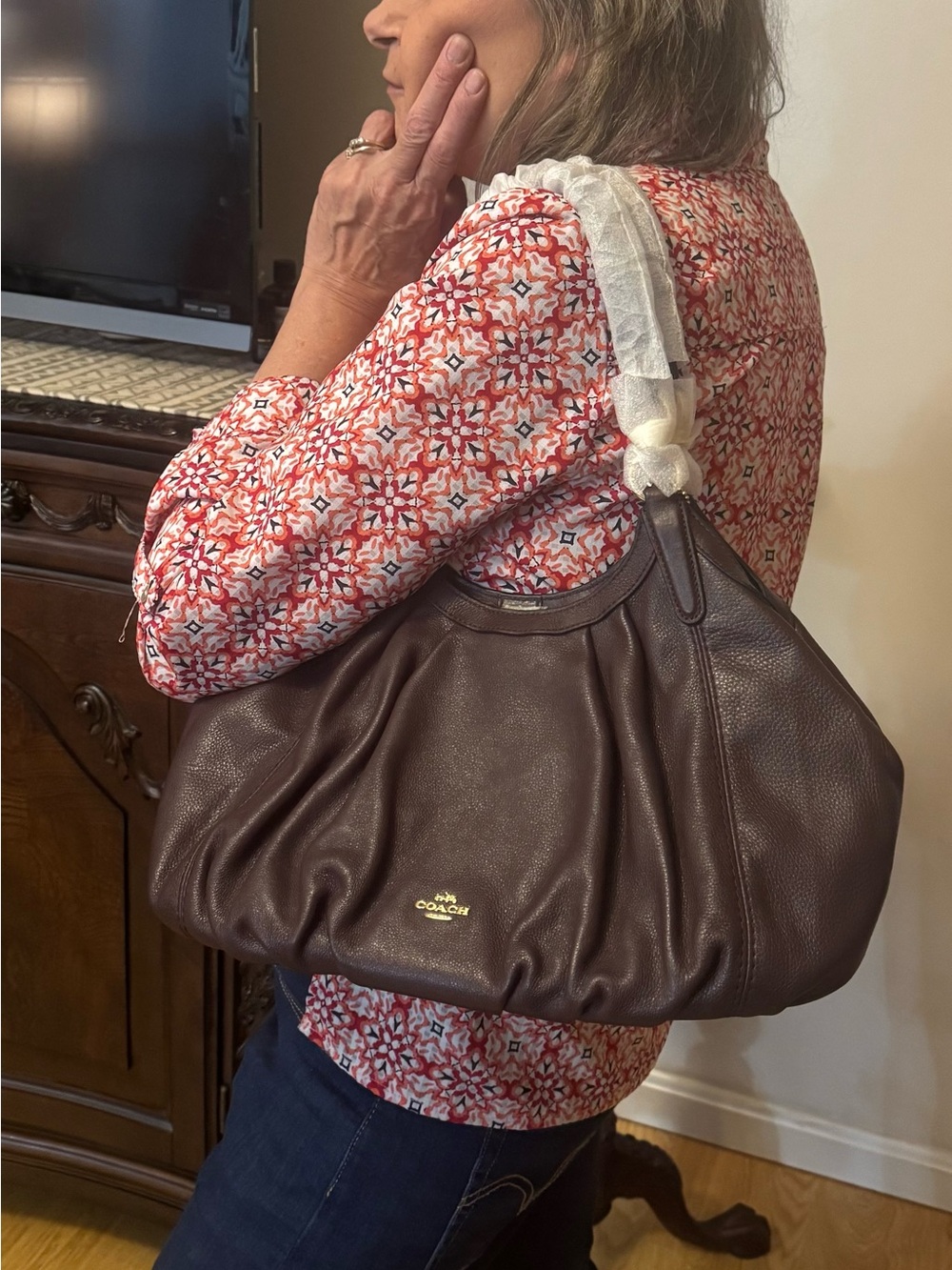 Coach Pebbled Leather Shoulder Bag in Plum Brown - Picture 11 of 12